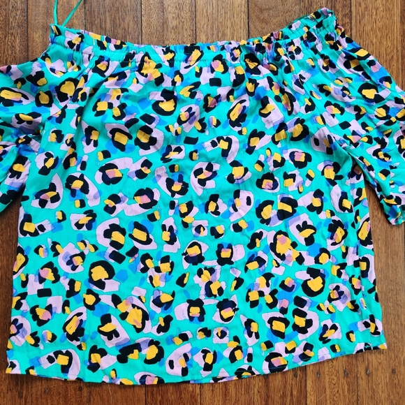 BNWT ROCKMANS|| Abstract print off shoulder 3/4 wrap style sleeve Top Size 12 - Picture 3 of 8